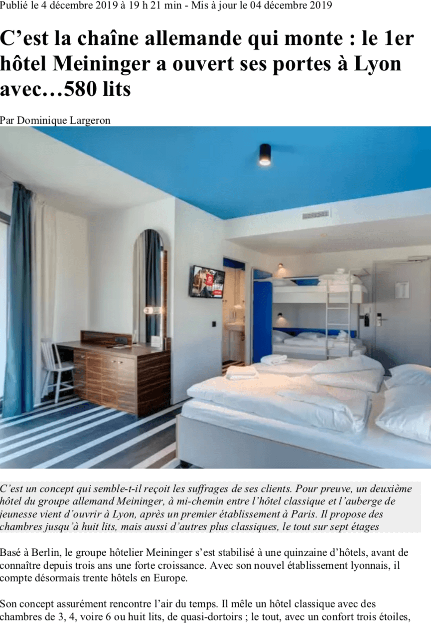 Article sur l'hôtel Meininger